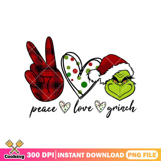Peace love grinch christmas design png, peace love grinch png