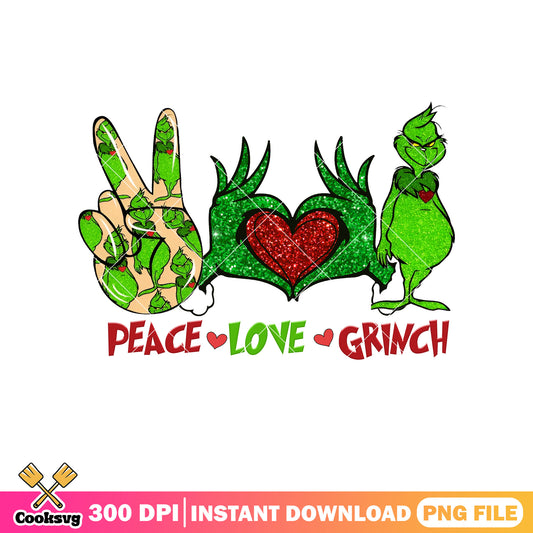 Peace love grinch hand christmas png, peace love grinch​ png