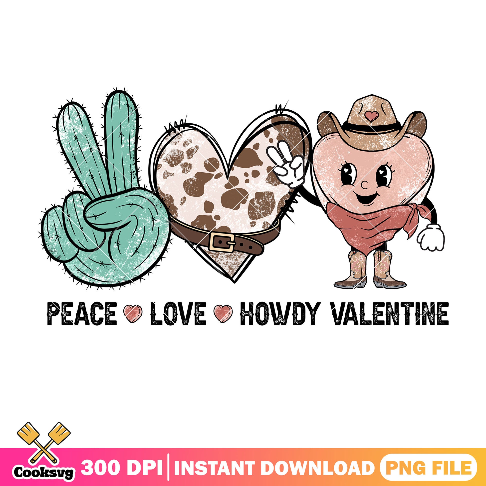 Peace love howdy valentine png file, peace love valentine png