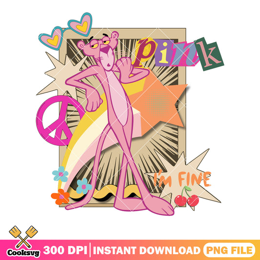 Peace sign with rainbow png, Pink Panther art png, 90s style png
