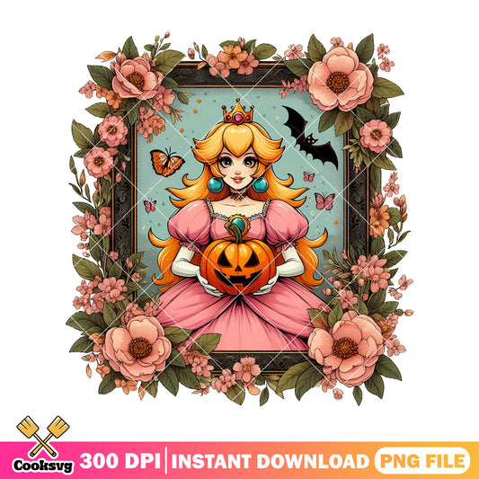 Peach halloween design png, disney princess png, peach princess png