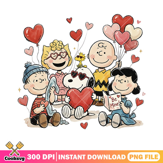 Peanut valentine characters png, snoopy png, happy valentine day png