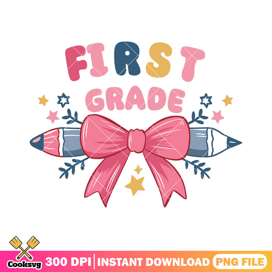 Pencil bow first grade png, colors font png, back to school art png