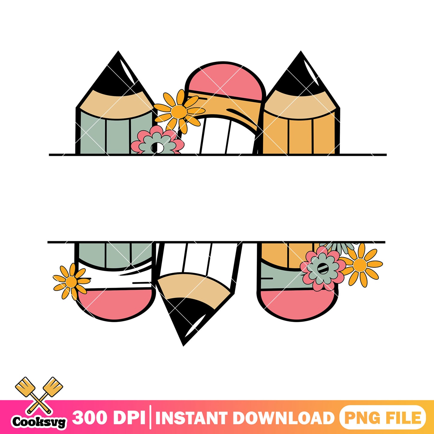 Pencils design file png, go back to school png, flowers png