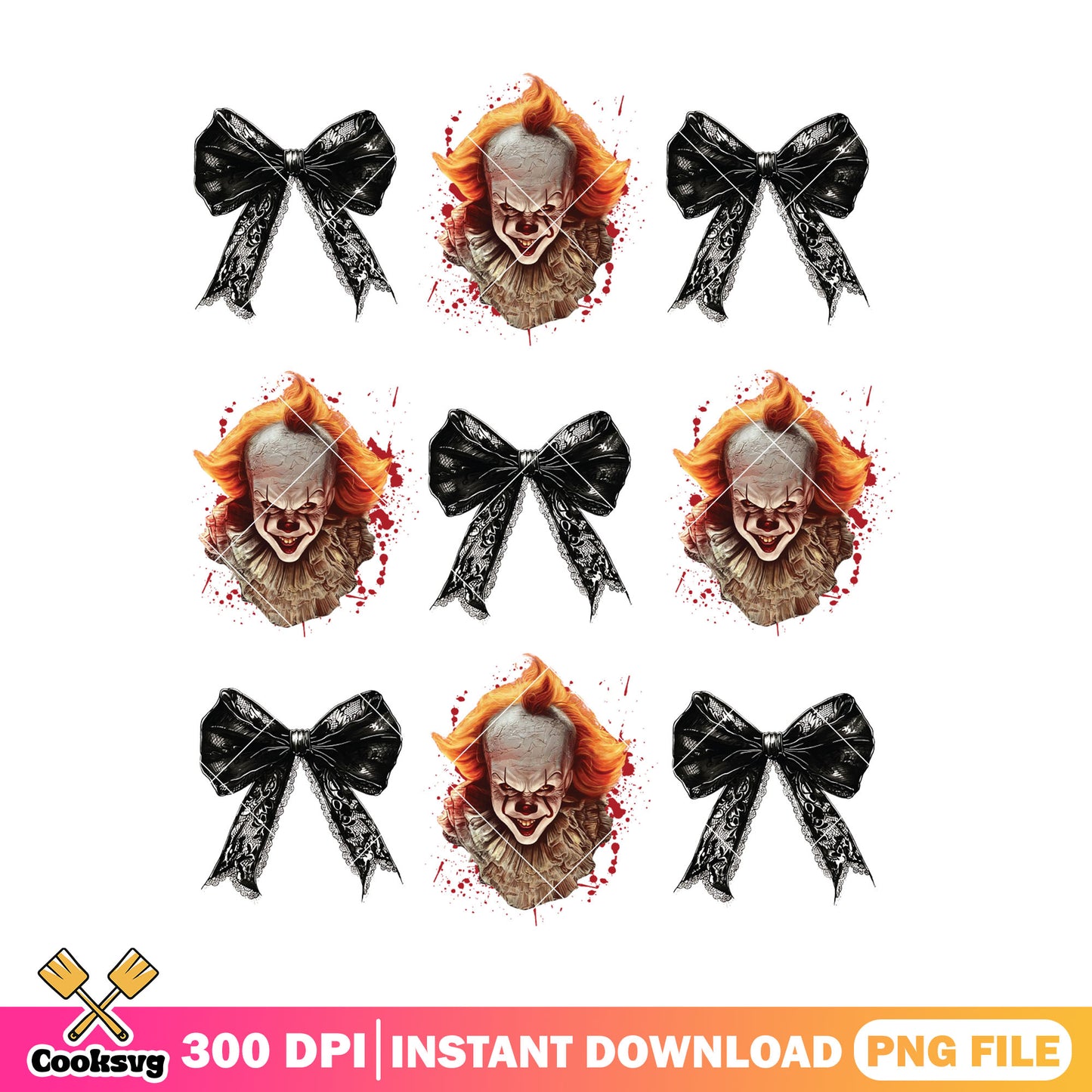 Pennywise Clown and Bows Pattern png, horror png, halloween png