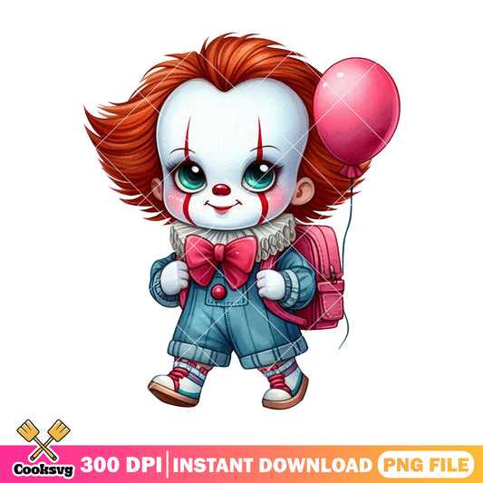Pennywise chibi design png, go back to school png, pennywise cute png