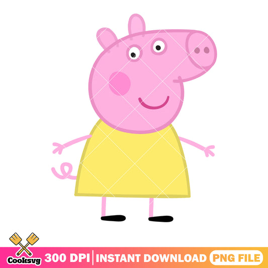 Peppa pig cartoon png,  show for kids png, peppa pig yellow dress​ png