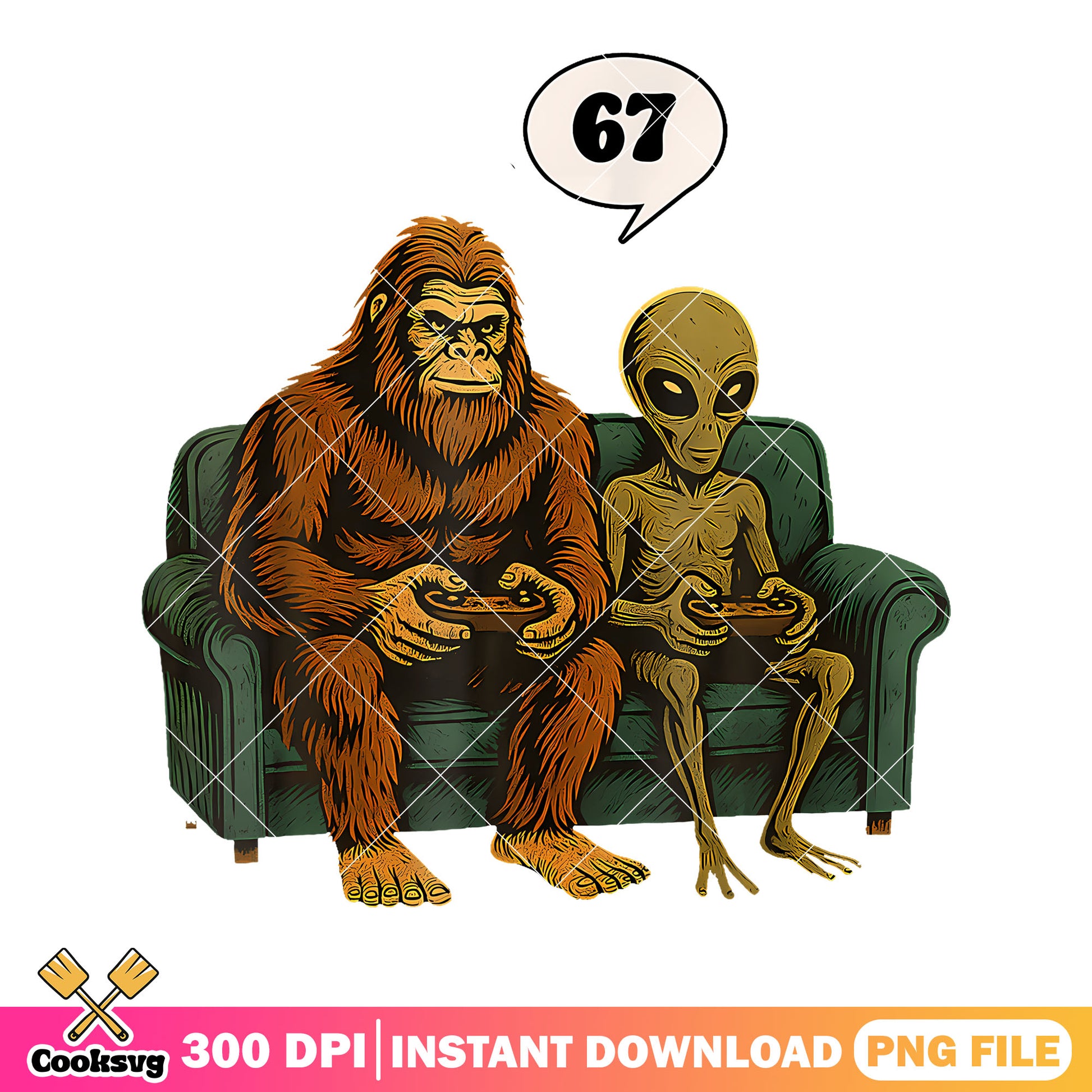 Pes 67 bigfoot and alien png, gifts for men​ ​png, six seven png