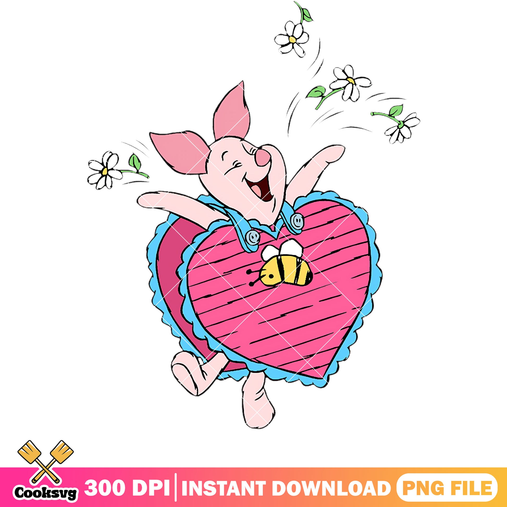 Piglet pink heart valentine png file, pooh valentine png, winnie the pooh png