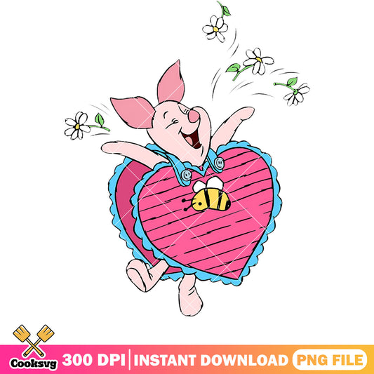 Piglet pink heart valentine png file, pooh valentine png, winnie the pooh png