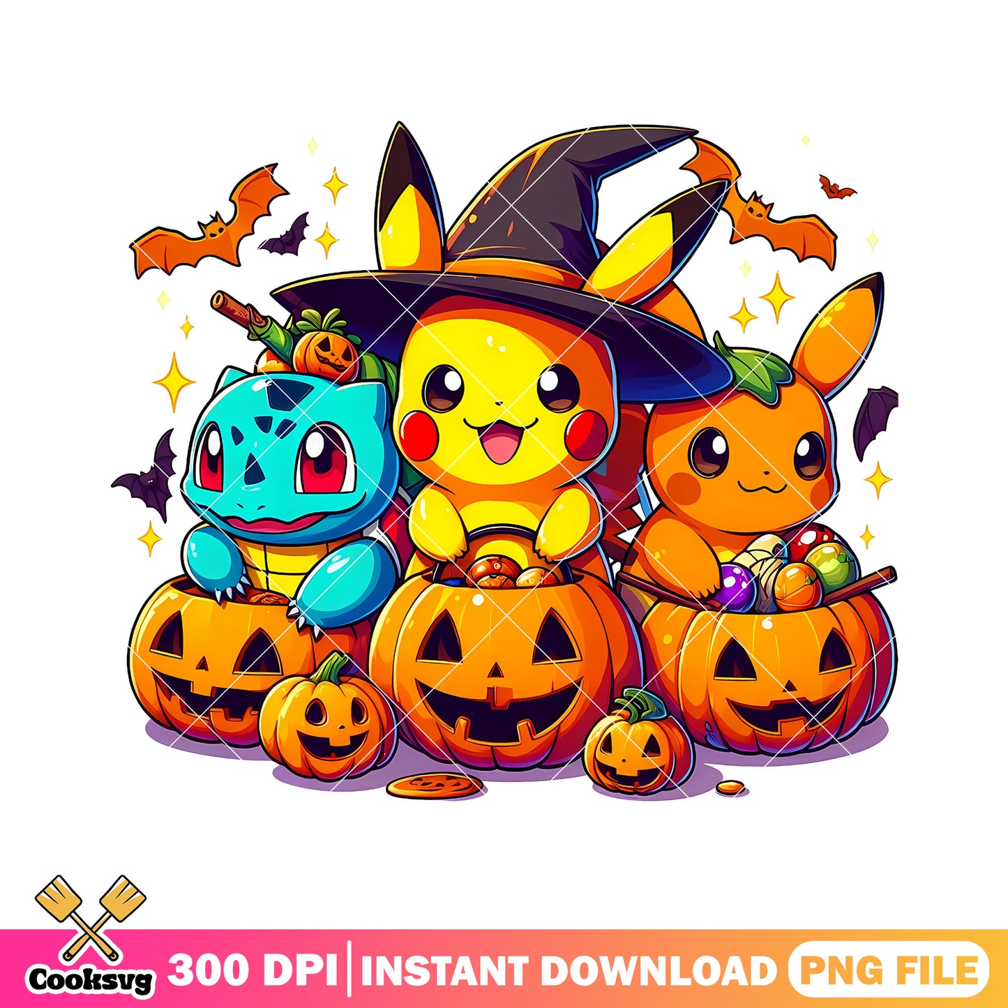 Pikachu bulbasaur charmander png, halloween spirit png, pokemon png