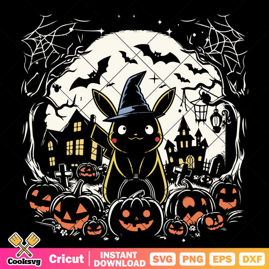 Pikachu in halloween night svg, pikachu halloween svg, pikachu pumpkin svg