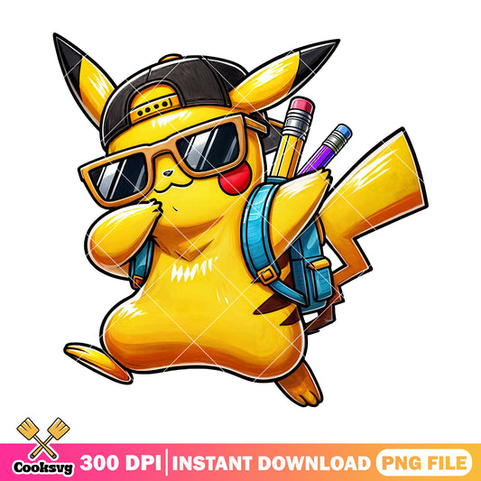 Pikachu sunglasses design png, back to school art png, pokemon cute png