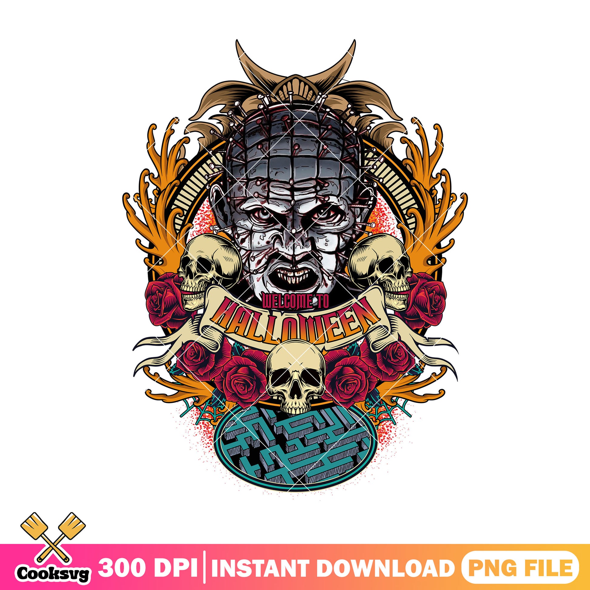 Pinhead image design png, halloween movie png, horror movie png