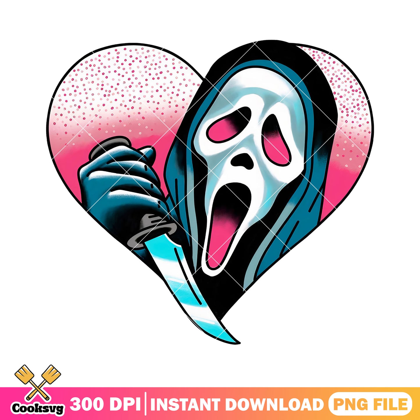 Pink Blue Ghostface Heart png, ghost face png, halloween png