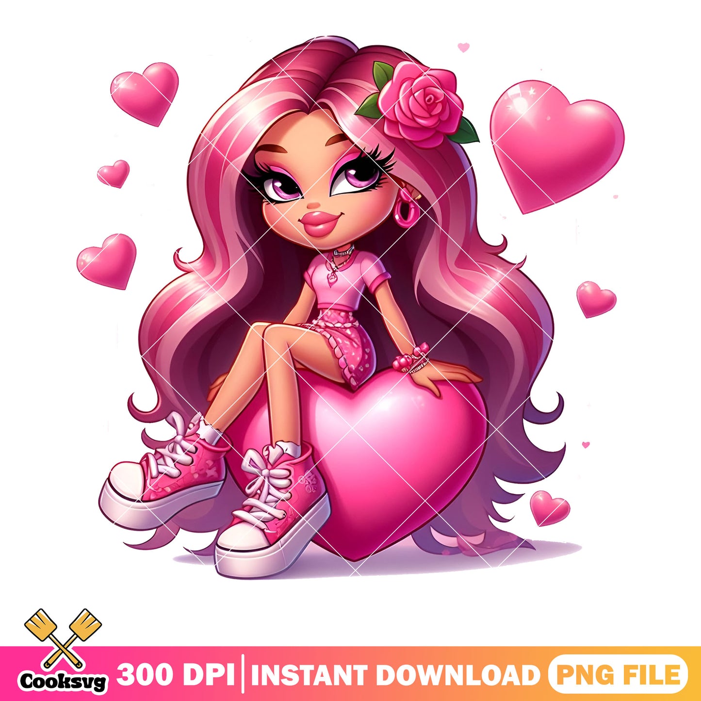 Pink Girl valentines doll png, Bratz bombolet png, valentine vibes png