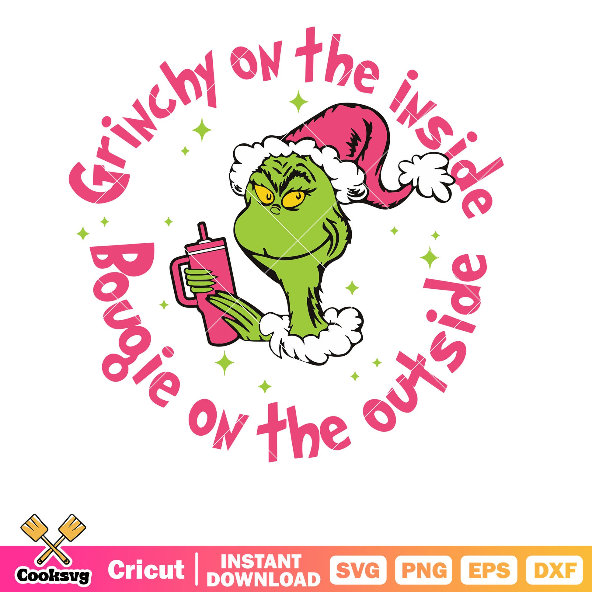 Pink Grinchy On The Inside Bougie On The Outside svg, pink grinch svg, merry christmas svg