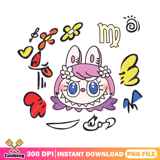 Pink Labubu monster head png, labubu head​ png, labubu dolls png