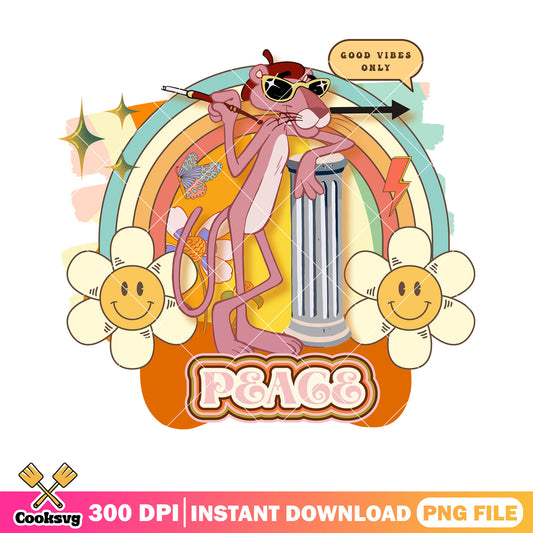 Pink Panther  retro style png, peace and love png, 90s cartoon png