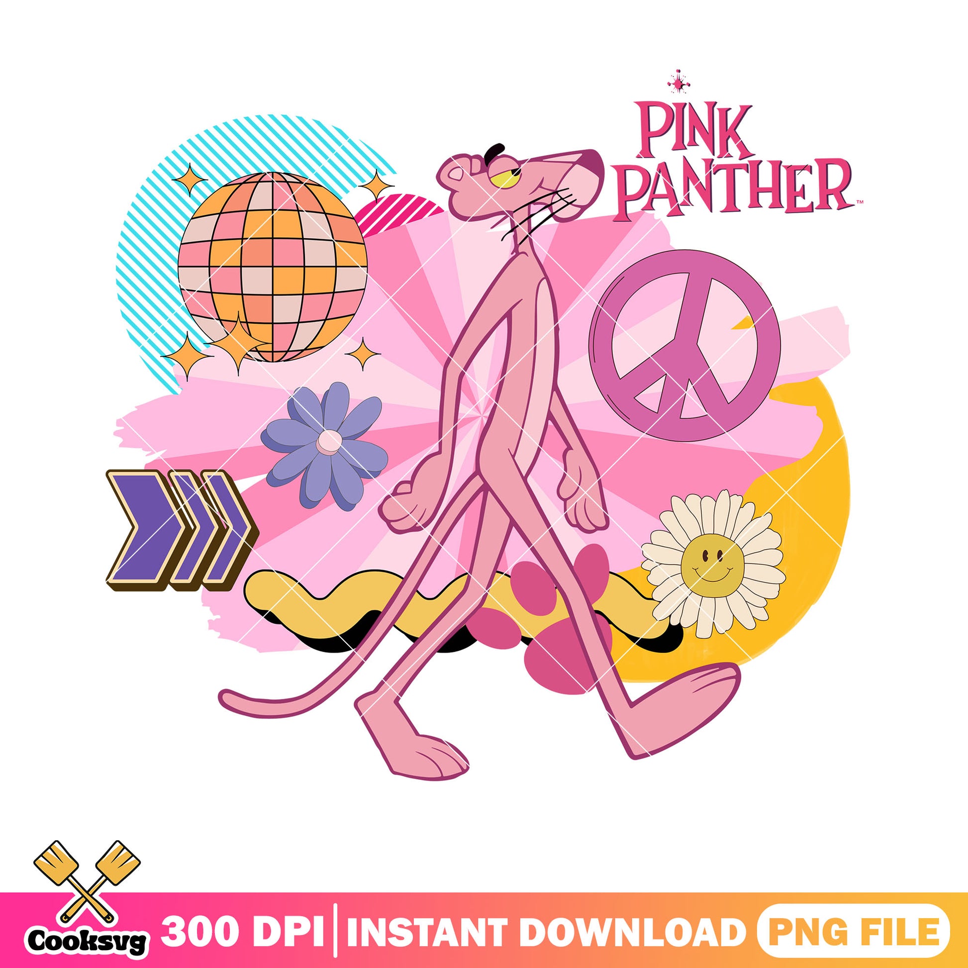 Pink Panther walking with peace sign png, pink panther cartoon png