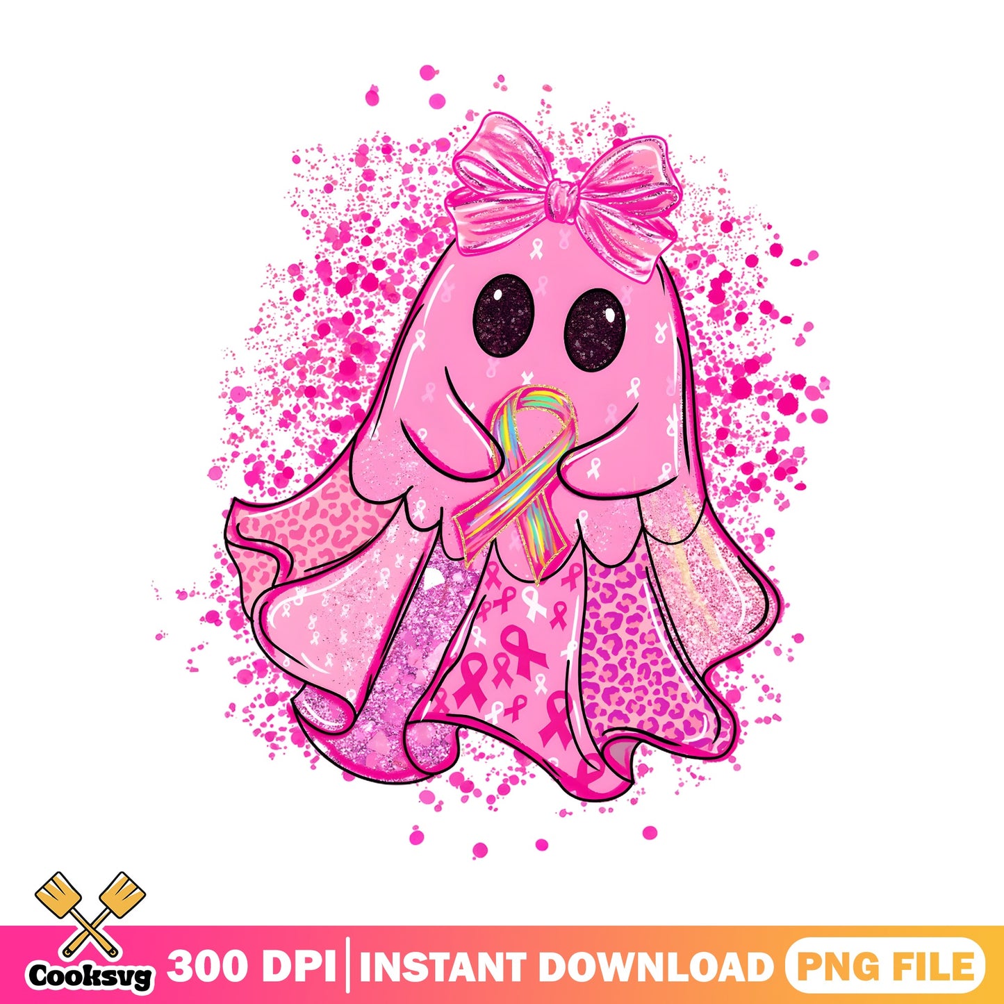 Pink Ghost Breast Cancer Awareness PNG, Halloween Ghost PNG, Cancer Ribbon PNG