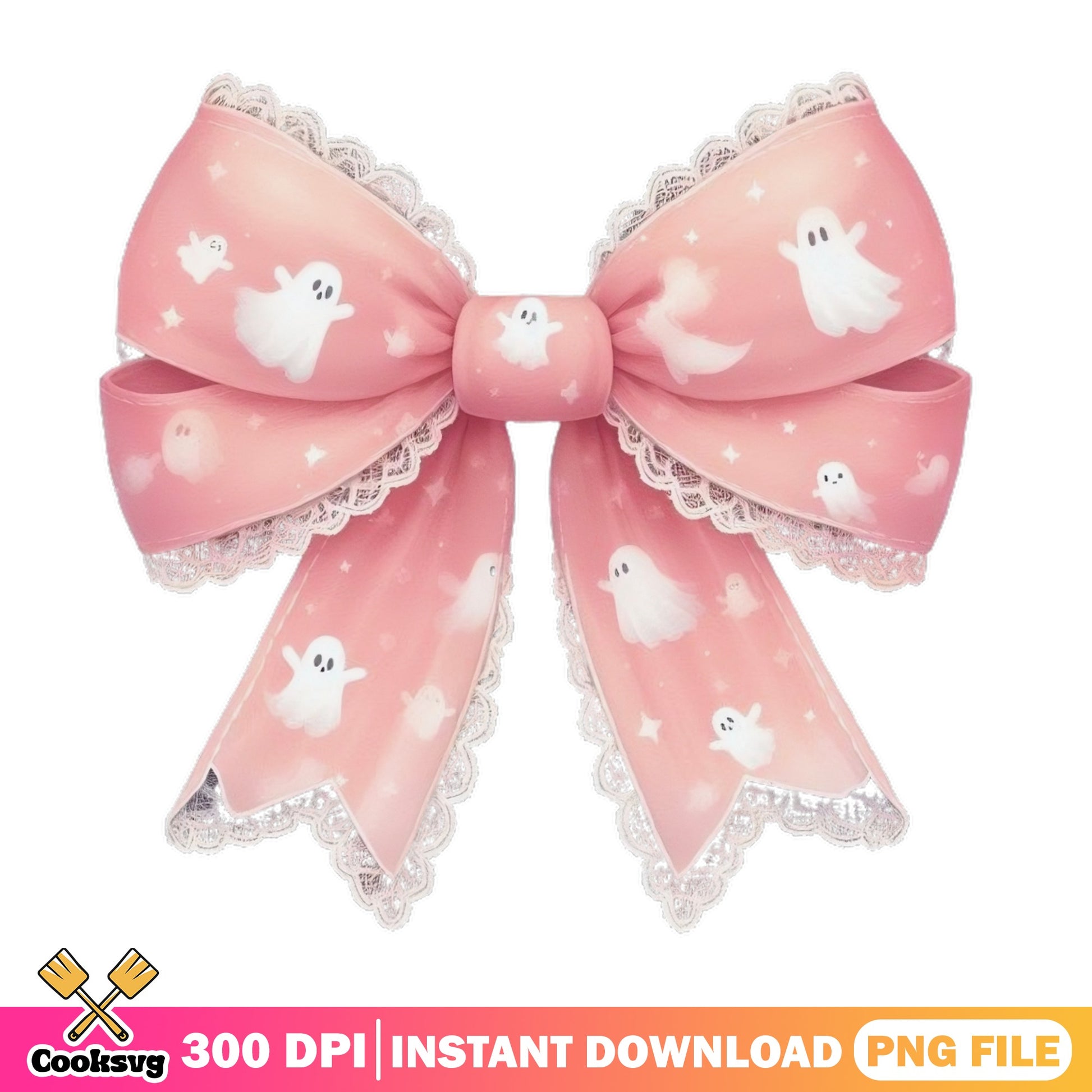 Pink Ghost Halloween Bow PNG, Cute Ghost Bow Clipart, Halloween PNG