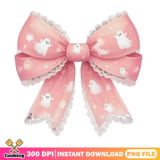 Pink Ghost Halloween Bow PNG, Cute Ghost Bow Clipart, Halloween PNG