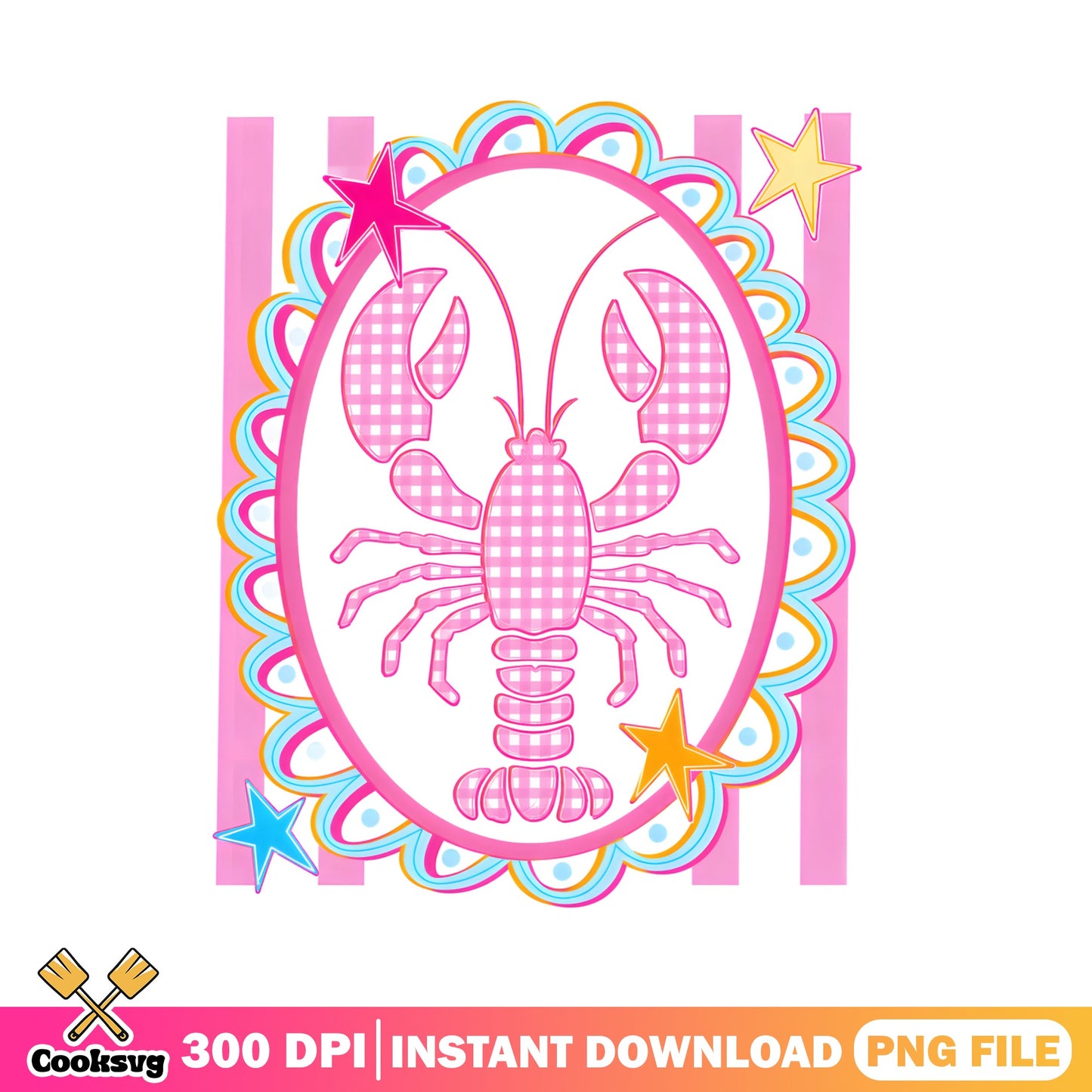 Pink Gingham Lobster PNG, Cute Summer Crawfish PNG, Preppy PNG