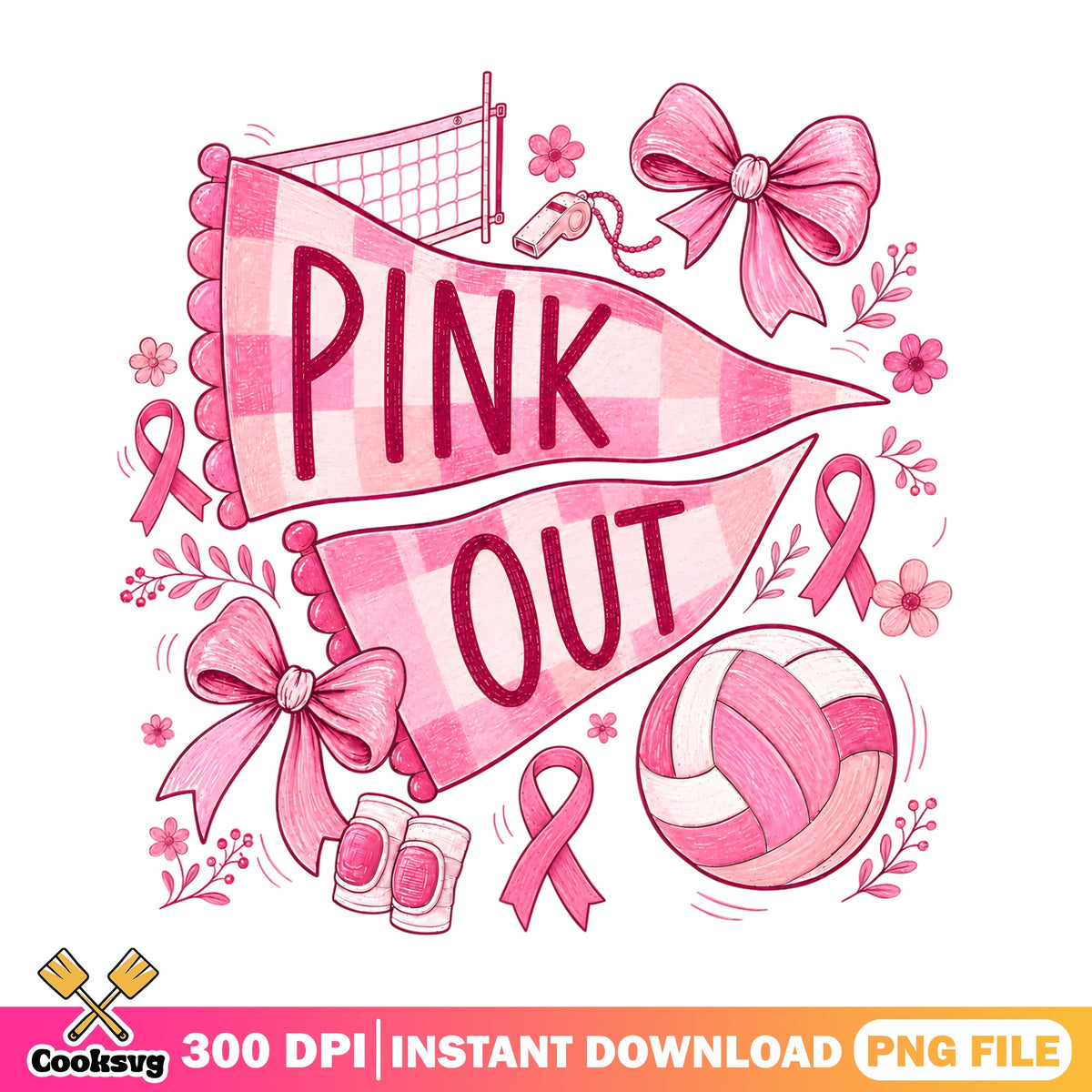 Pink Out Volleyball PNG, Breast Cancer Awareness PNG, Volleyball PNG