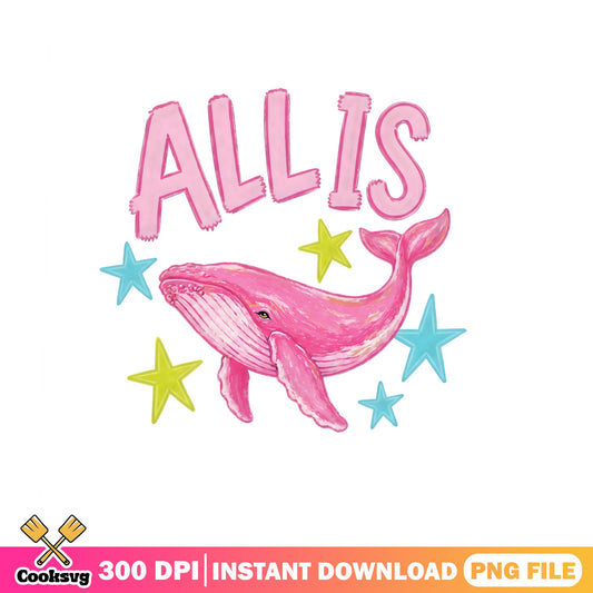 Pink Whale All Is PNG, Cute Whale Stars Design, Whale PNG