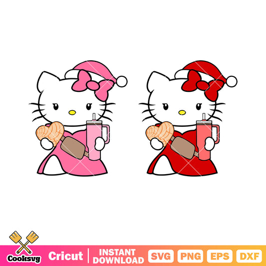 Pink bow tie dress svg, hello kitty svg, thermos cup svg