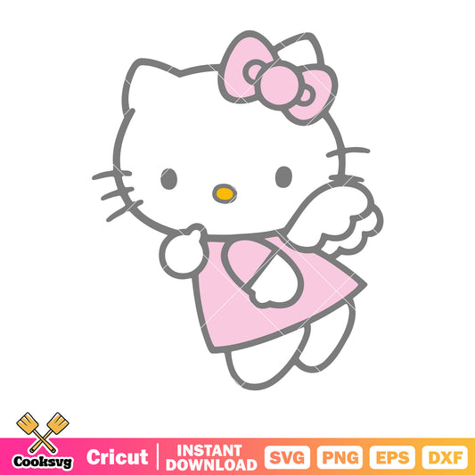 Pink bow tie hello kitty angel cartoon svg, pink hello kitty svg