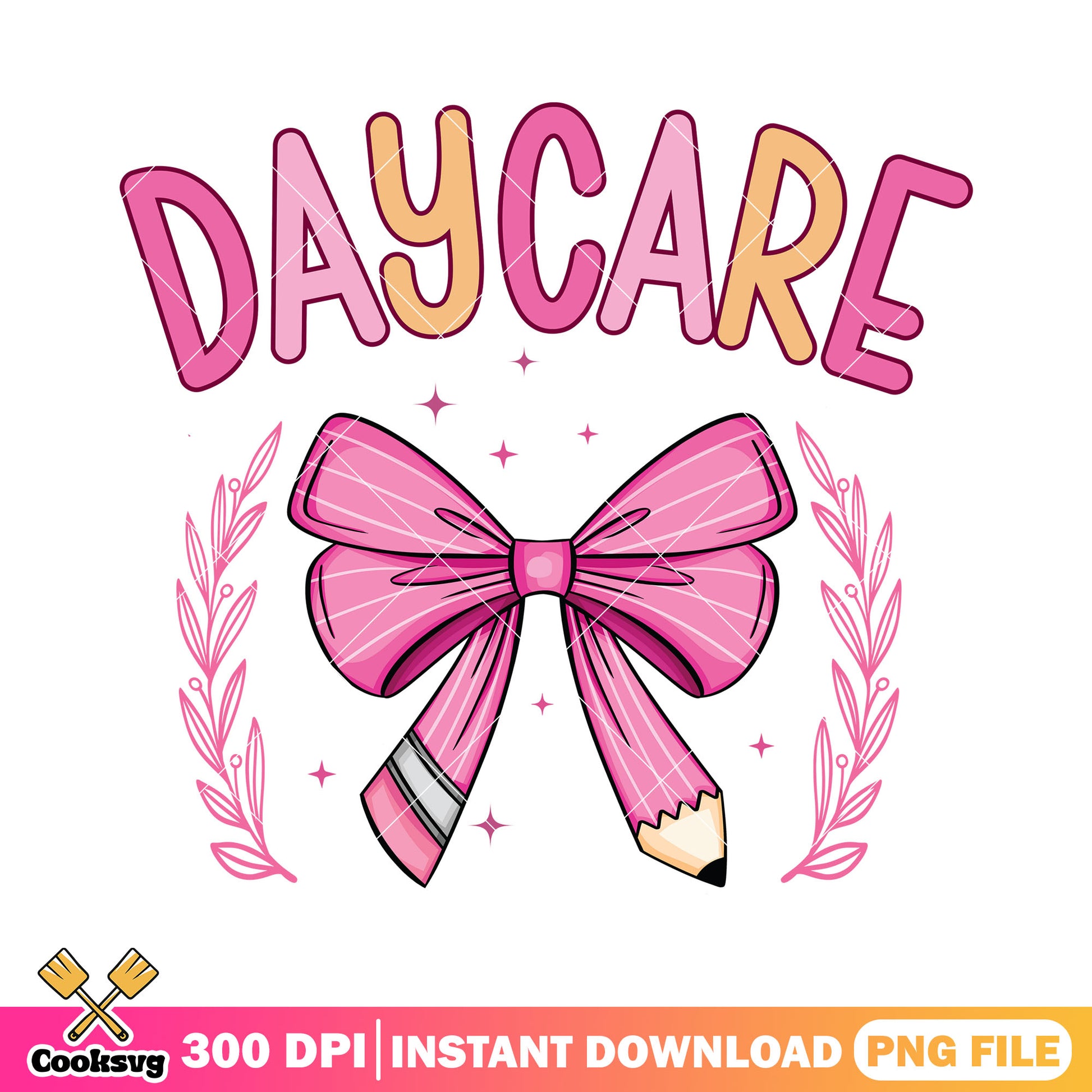 Pink bow with daycare png, logo art png, back to school decor png