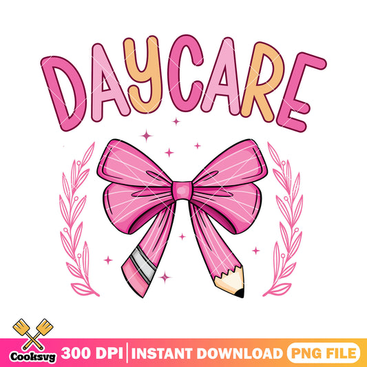 Pink bow with daycare png, logo art png, back to school decor png