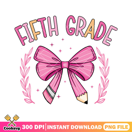 Pink bow with fifth grade png, small bow png, back to school decor png