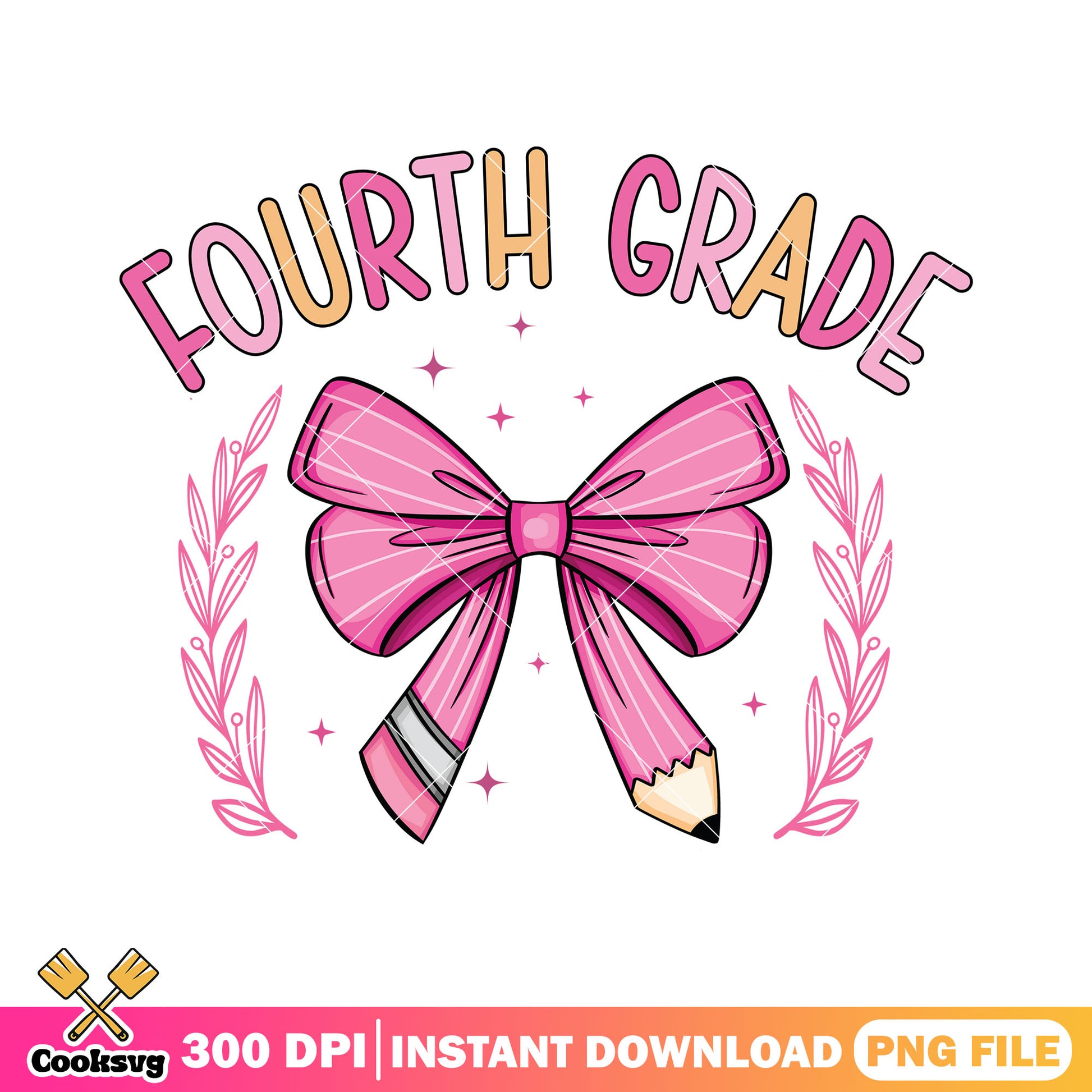 Pink bow with fourth grade png, love bow png, back to school idea png