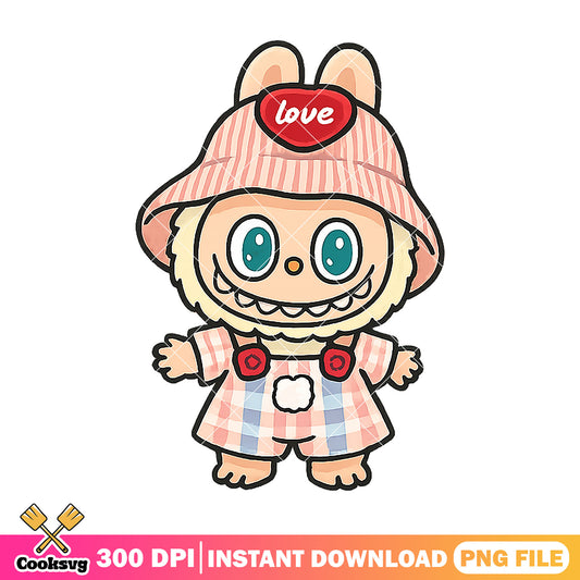 Pink checkered labubu png, labubu monsters png, labubu doll png