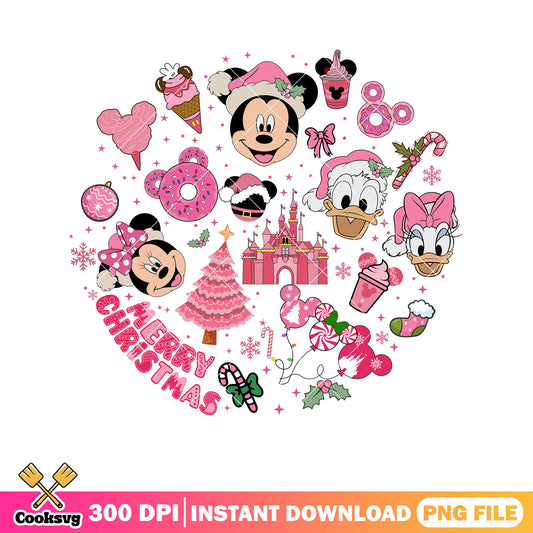 Pink christmas mickey and friends png