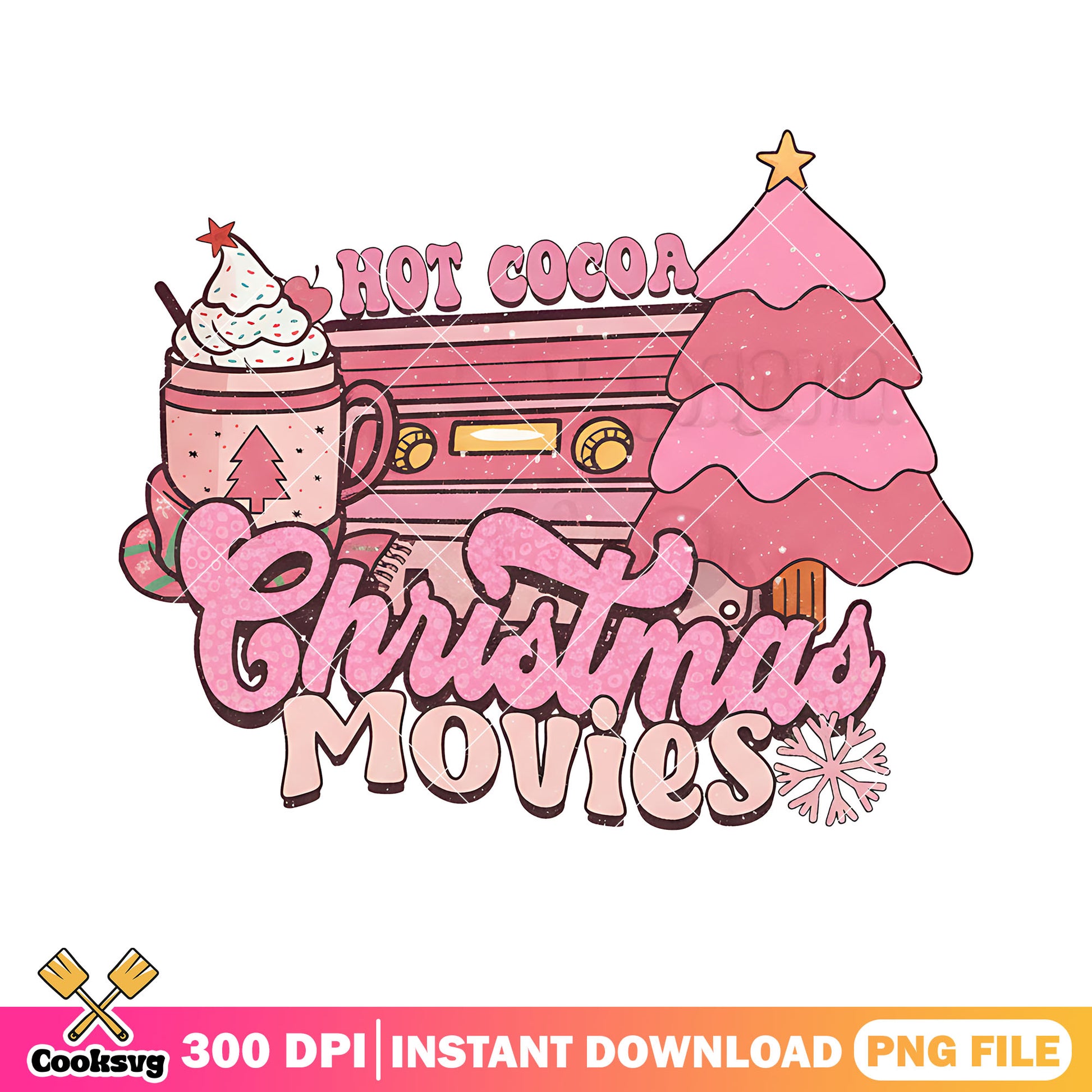 Pink christmas radio png, hot chocolate png, christmas tree​ png
