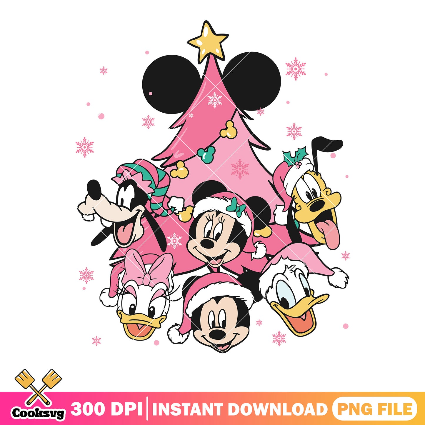 Pink christmas tree Mickey png, goofy png, merry christmas png