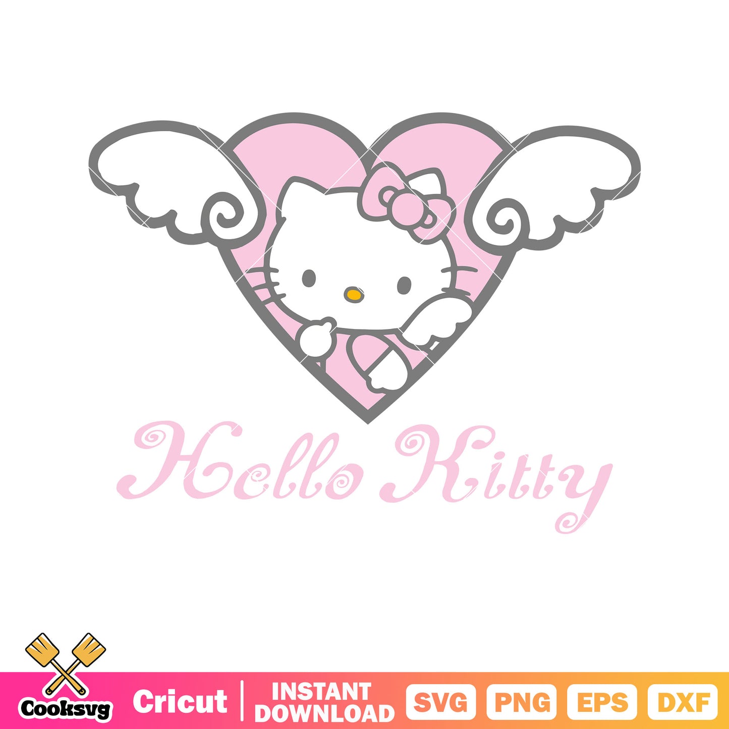 Pink cupid hello kitty cat svg design, pink hello kitty svg, kitty cat svg