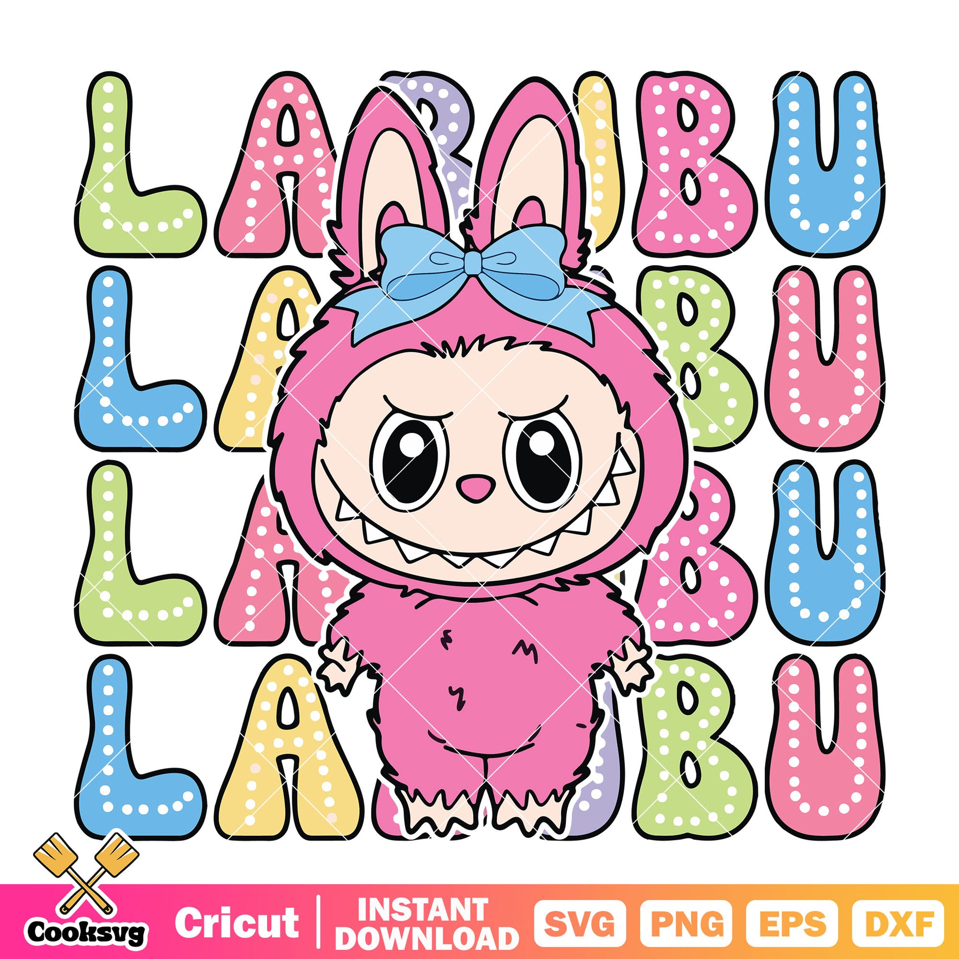 Pink cute labubu bow svg, pink labubu svg, labubu popmart svg