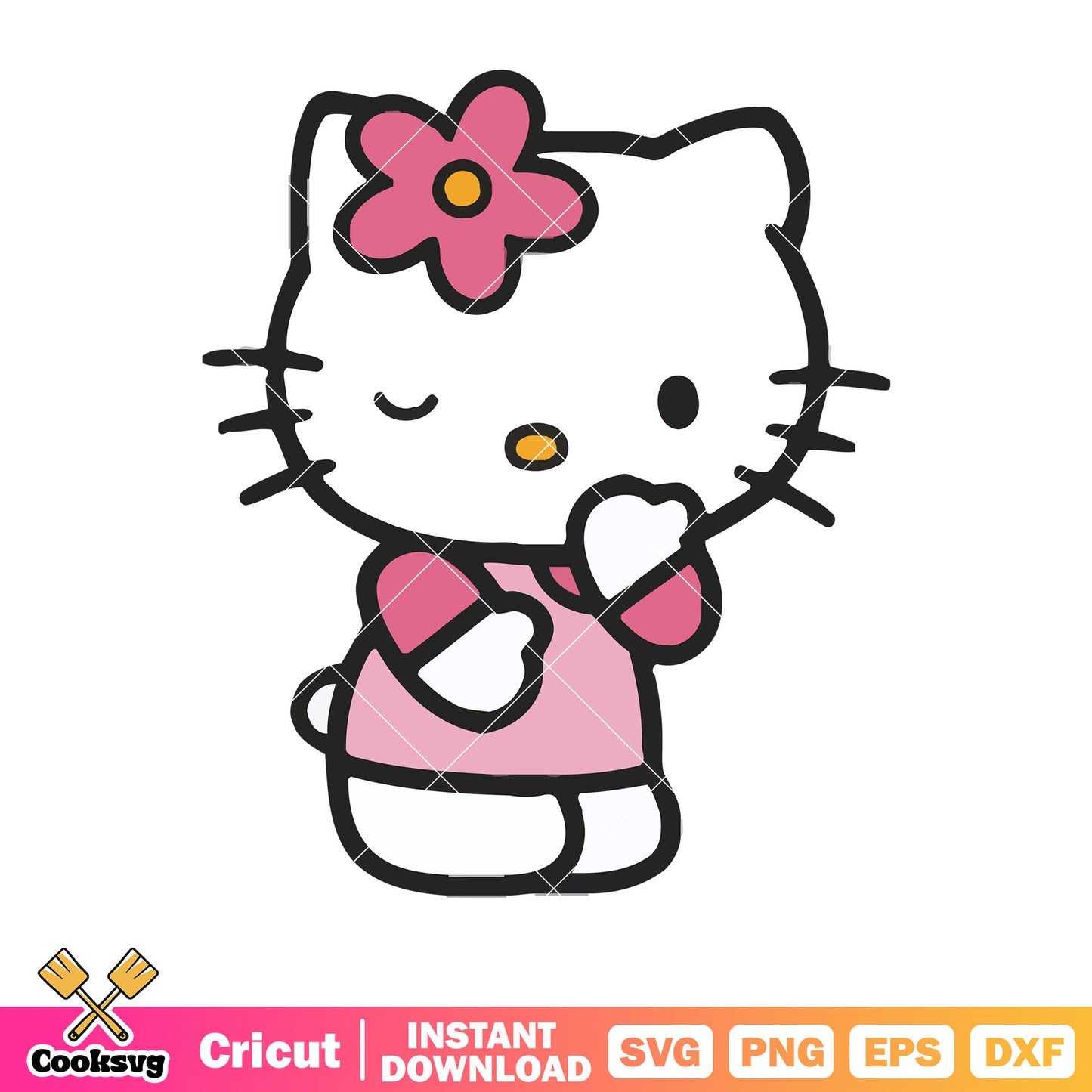 Pink flower bow tie hello kitty svg, pink hello kitty svg