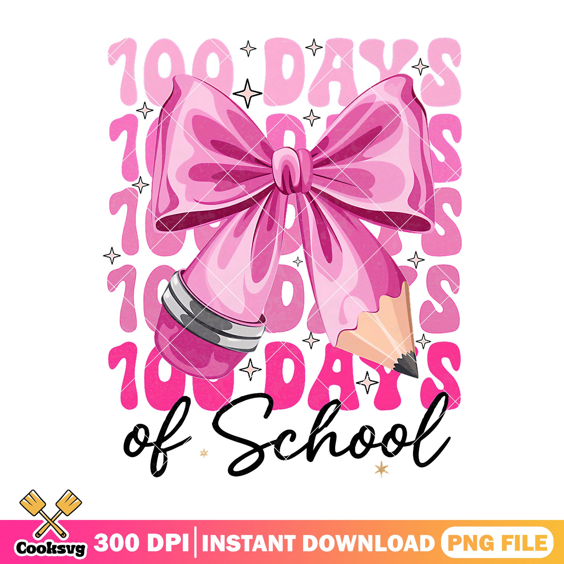 Pink font 100 days of school png, back to school idea png, bow pink png