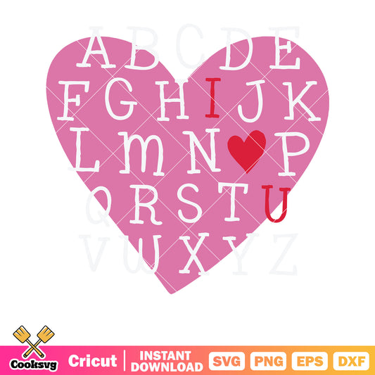 Pink heart alphabet valentine svg, pink valentine svg, alphabet valentine​ svg