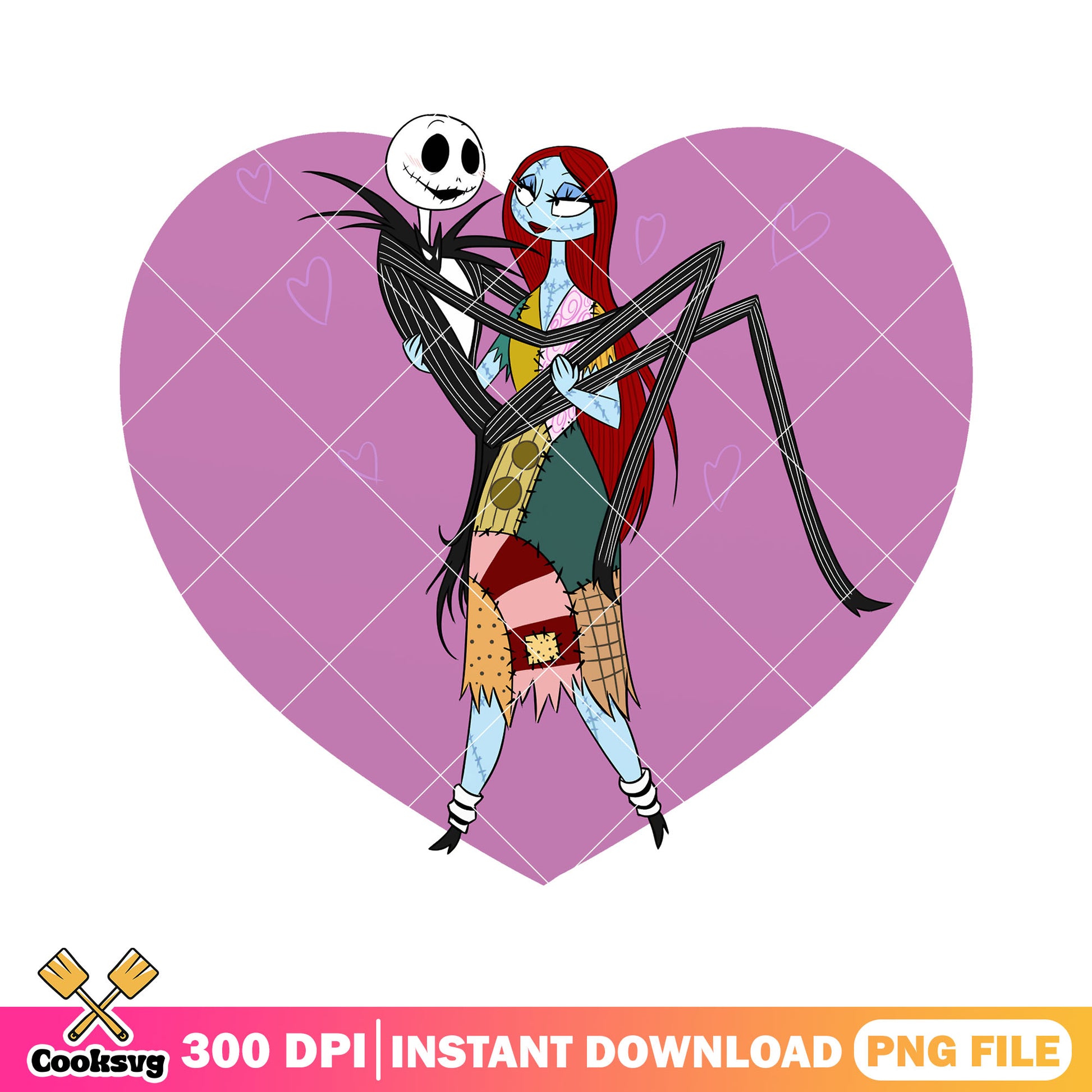 Pink heart jack sally png, disney land png, halloween disney png