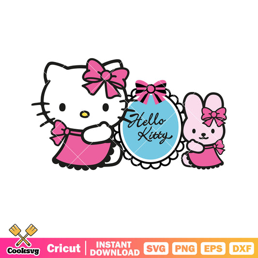 Pink hello kitty and mirror svg, hello kitty mirror​ svg