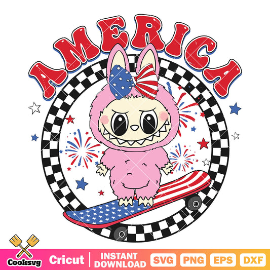 Pink labubu america design svg, pink labubu svg, popmart labubu svg