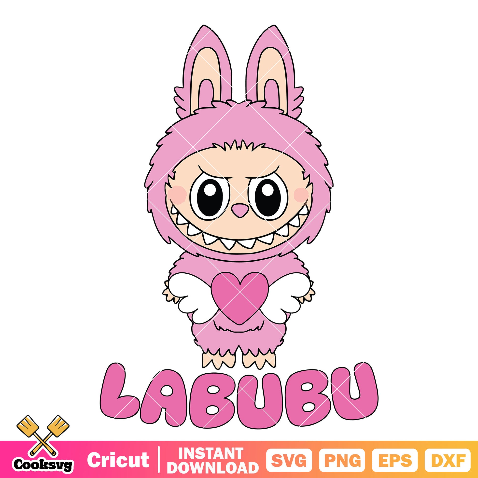 Pink labubu heart wings svg, pink labubu svg, cute labubu svg