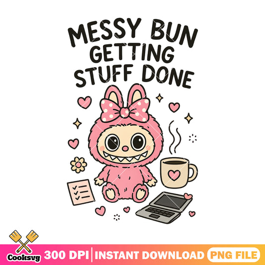 Pink labubu messy bun png, pink labubu png, labubu pop mart png
